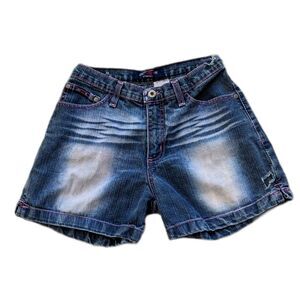 VINTAGE Y2K C'est Toi Low Rise Hot Pink Stitch Distressed Faded Jean Shorts sz S